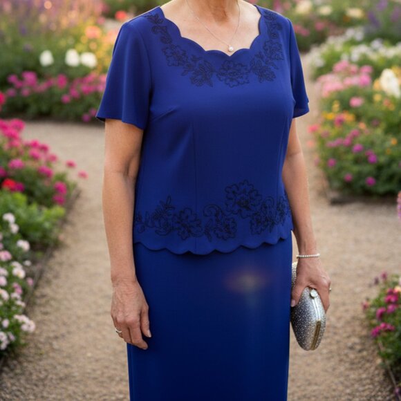 karin stevens Dresses & Skirts - Vtg 80s Karin Stevens dress 16M Dark Purple/Blue Wedding Mother of Bride Wedding